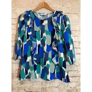 Michelle McDowell Top Womens Medium Wandering Roads Blue Mason Top Watercolor